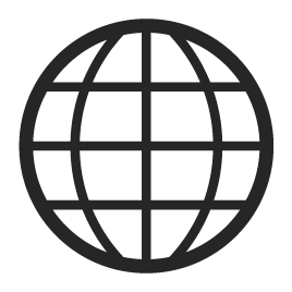Schwarzes Globus-Symbol als Icon für weltweite Vernetzung und internationales Internet.