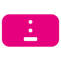 Pinkes rechteckiges Icon mit stilisiertem Gesicht, Symbol für Fehlermeldung oder Hinweis.